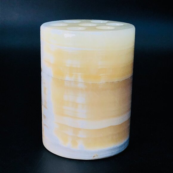 80s Cylindrical Natural Stone Pencil Holder Minimalist Onyx Desktop Organizer - Picture 5 of 10